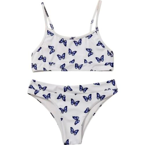 2021 Kids Swimwear For Girls Butterfly Print Swimsuit Bathing Beach Bikini Two-piece Swimsuit For 8-14y Купальник Детский #l12