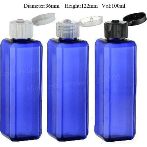 24 x 100ml Empty Square Cobalt Blue PET Cream Bottle With Square Shoulder FilpTop Cap 100cc Plastic Shampoo Cosmetic Packaging
