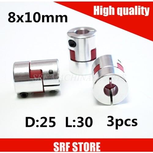 3pcs/lot 8x10mm Step Motor plum shaped clamper shaft coupler flexible coupling Diameter 25mm Length 30mm