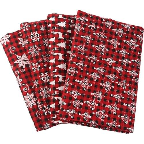4PCS Christmas Cotton Linen Fabric Snowflake Deer Cloth for Christmas Calendar Bags and Handbags