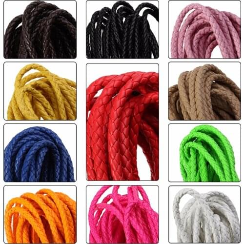 5meters/lot 11 Colors 6mm Round Braided Leather Cords PU Leather Cord Cordon Cuir For Bracelet Necklace DIY Jewelry Making