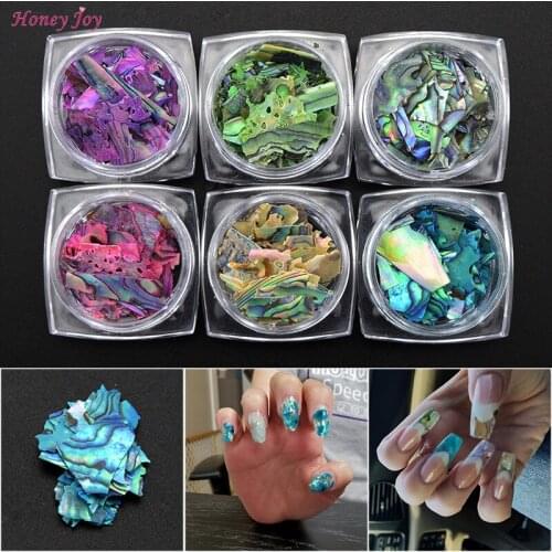 6 Colors/lot Natural Texture Abalone Shellfish Sea Shell 3d Charm Nail Art Decoration Slice DIY Beauty Salon Nail Decals Tools