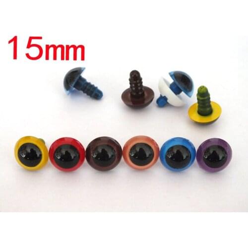 60pcs/lot 6color 15mm colorfull Plastic Safety Eyes with white washer