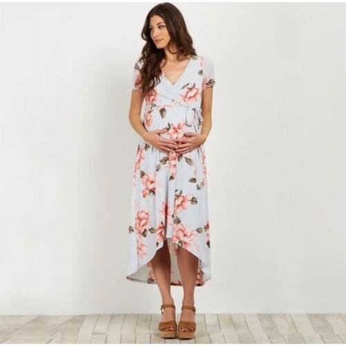 V-neck Irregular Maternity Dresses For Pregnant Women Clothes Print Pregnancy Dress Gravidas Vestidos Maternity Summer Clothing