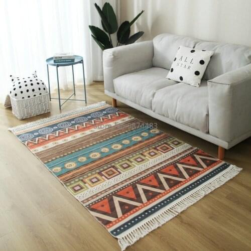 Bohemian Hand-woven Rugs and Rugs for Living Room Geometric Cotton Floor Mats Nordic Moroccan Bedroom Rugs
