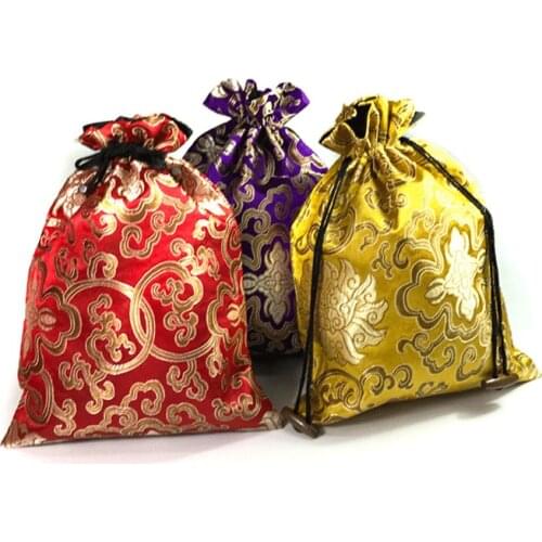 3 size Chinese Silk Drawstring Bags For Gifts Packaging Bag High Quality Extra Large Christmas Favor Bags with Lined 10pcs/lot