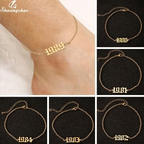 Birth Year Number Anklets Leg Bracelet for Women Special Date Summer Fashion Jewelry 1980-2000 Ankle Bracelet Wedding Gift