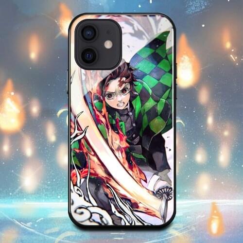 Demon Slayer Kamado Tanjirou Phone Case For Iphone 11 11Pro 12Pro 12Mini 6 6s 7 8 Plus X XR XS Max Tempered glass shell Cover