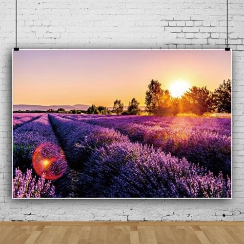 Sunset Over The Sea of Purple Lavender Flowers Portrait Photography Backdrop Decor For Photo Background Studio Photocall Props