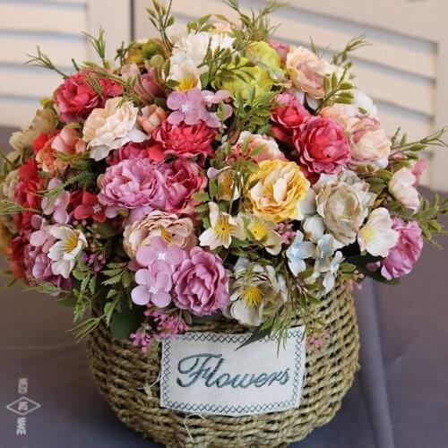 10 Peony Artificial Flowers Vintage Silk Simulation Fake Bouquet Home Dining Table Wedding Supplies Vase Flower Arrangement