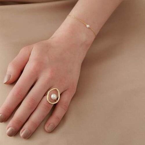 Irregular Hollow Circle Pearl Ring Geometric Open Finger Ring For Women Gold Color Jewelry