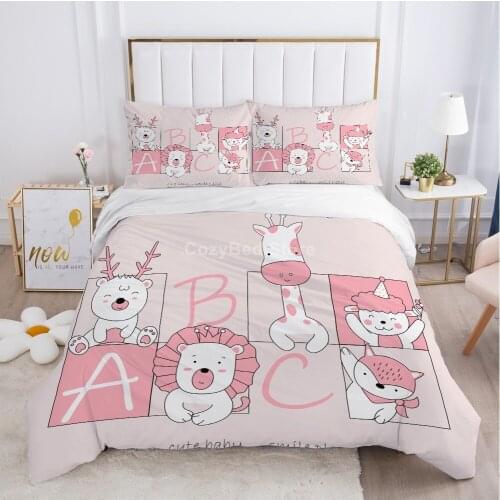 Cute Pink Animal Bedding Set Girl Kids Modern 3d Duvet Cover Sets Comforter Bed Linen Twin Queen King Single Size Fashion Luxury