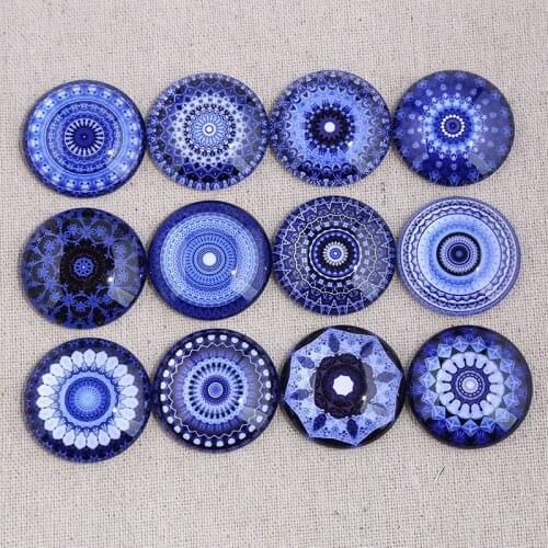 Reidgaller mix blue mandala photo round glass cabochon 12mm 14mm 18mm 20mm 25mm 30mm diy earrings pendants findings for jewelry