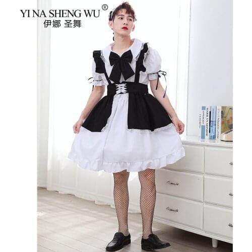 Mens Maid Outfit Anime Long Dress Black and White Apron Dress Lolita Dresses Cosplay Costume Waitress Maid Party Stage Costumes