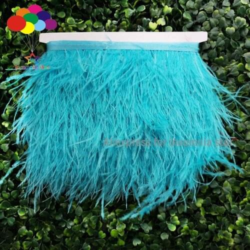 Natural Sea Blue Ostrich Feather Trim Fringe Ribbon For Wedding Decoration Dress