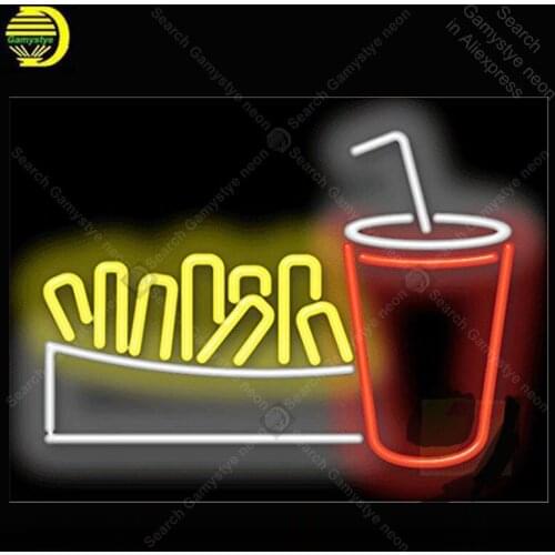Neon Sign for French Fries and Drink neon Light Decor club Hotel glass Handcraft Arcade Neon Lamp for Beer Bar Custom nein sign