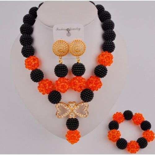 Newest Black and Orange Costume Jewellery Set African Wedding Necklace Nigerian Beads Jewelry Set SP1-09