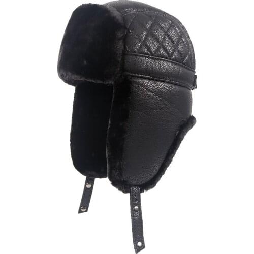 2020 New Resist Cold Bomber Hats Fashion High Quality Imitation Mink Hair Middle Aged Mens Hats Thicken Velvet Leather PU Cap