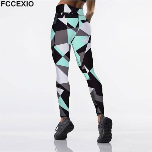 FCCEXIO New Polygonal Rhombus Punk Sexy Women Leggings Casual Print Fitness Ladies Workout High Waist Long Leggings Trousers