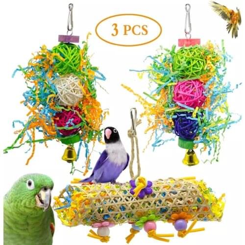 New Parrot Cage Toys Bird Swing Toys Bells Bird Perch with Natural Wood Beads Bells Wooden Hammock Hanging Toys