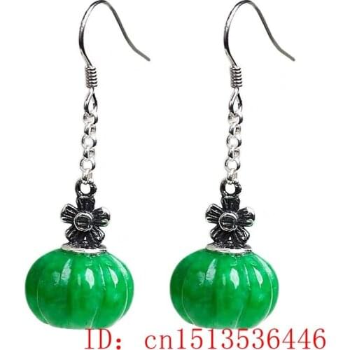 Original Natural Green Jade Emerald Pumpkin Beads Earrings Charm Jewellery Fashion Accessories DIY Hand-Carved Woman Amulet Gift