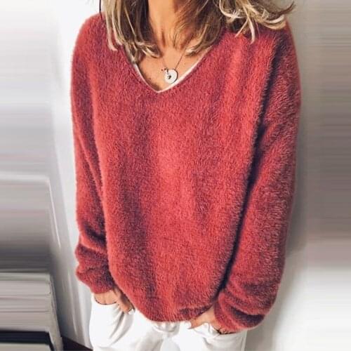 2021 Autumn Womens Knitted Sweater Female Elegant Casual Long Sleeve Shirt V Neck Pullovers Tunic Sueter Mujer Oversized Tops