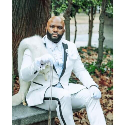 Jacket+Pants) Luxury White Business Patchwork Black Peak Lapel Groomsman Suit 2 Piece Formal Man Blazer Custom Made