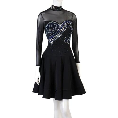 Latin Dance Dress Female Adult Long Sleeve Autumn New Clothes Diamond Sequin Rumba Dancing Costumes Tango Dancewear DQL2758