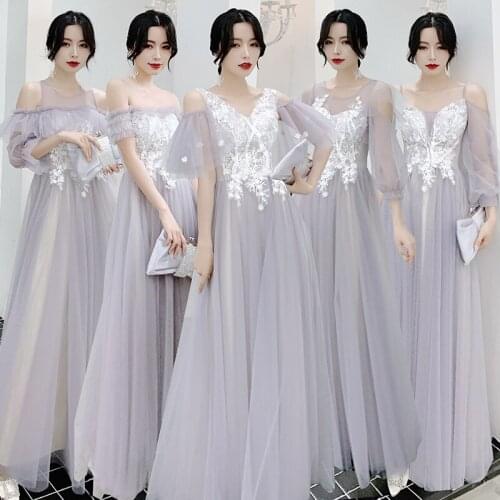 Bridesmaids Dress Illusion Strapless Sleeveless Embroidery Floor-Length Lace Tulle Off The Shoulder Lady Wedding Party Gown E196