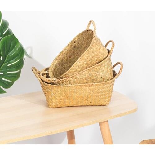 Wicker Storage Boxes Seagrass Fruit Bread Snack Picnic Basket Small Kitchen Storage Container Home Bathroom Sundries Organizer