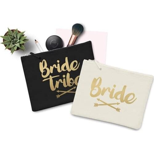 Custom text Gift Make Up comestic Bags Bride Tribe wedding Unique Gift for Bridal Party Bags purses clutch favors