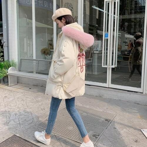 2019 winter new style Korean version down jacket medium style embroidery real wool collar women coat trend multicolor lady coats