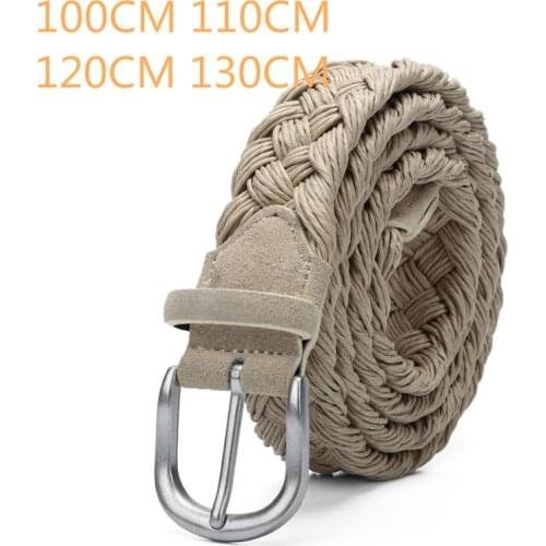 Men Belt Suede Leather Knitted Wax Rope Braided Antique Silver Buckle Cotton Weave Belts Handwork Beige Without Holes Gray Black