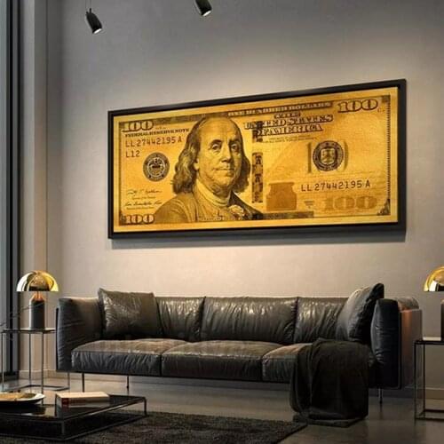 Luxury Golden Dollars Money Oil Painting on Canvas Wall Art Posters Prints Wall Pictures for Living Room Home Wall Cuadros Decor
