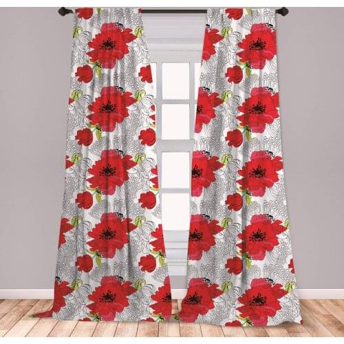 Vermilion Black Flower Curtains Bouquet of Spring Blooms in Vibrant Colors with Vintage Window Treatments for Living Room
