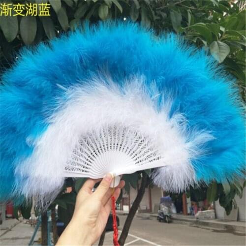 Blue and white Chinese Style Feather Fan For Dance Props Wedding Party Gift Hand Held Fan Folding Fan 50X30 cm