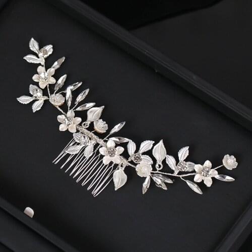 Rhinestone Leaf Flower Hair Comb Hair Accessories Headband Silver Color Jewelry For Women Bride Wedding Accessories