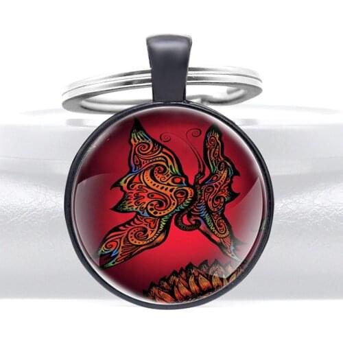 Charm Butterfly Gold Glass Dome Unique Keychains Men Women Keyring Jewelry Gifts