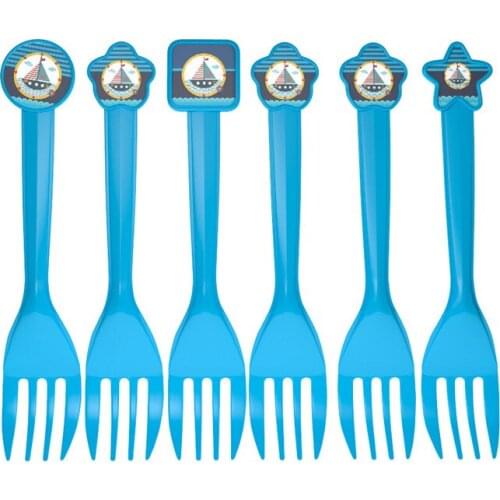 6pcs/lot Nautical Theme Disposable Forks Kids Birthday Party Decoration Marine Blue Boat Tableware Plastic Fork Party Supplies