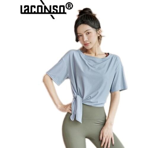 LACONSO Womens T-shirt Sports Top Tank Jersey Gym Yoga Runing Fitness Polo Sleeve Uniform Summer Original Equipment Retro Train