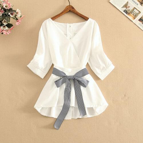 2021 New Women Tunic Short Sleeve Elegant Shirt Tops Spring Summer Office Ladies Fashion Casual V-neck Solid Color Blouse Q518