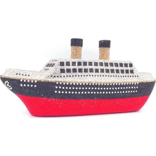 3D Ship Steamer Fashion Luxury Boad Women Crystal Evening Bags Metal Designer Clutches Wedding Handbag Purse