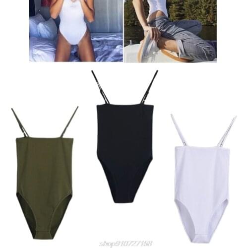 Women Sexy Spaghetti Strap Camisole Bodysuit Off Shoulder Sleeveless Basic Leotard Simple Solid Color Bodycon M15 21 Dropship