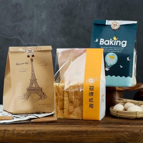 100PCS 33x16x11CM Toast Bread Packaging Bag Food Baking Package Kraft Paper Bread Toast Bag Oil Proof DIY Kitchen Accessories