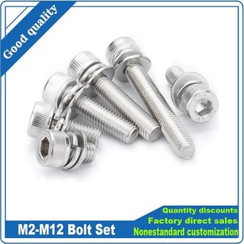 10pcs 304 A2 Stainless Steel DIN912 Hexagon Hex Socket Head Cap Allen Bolt Screw Bolts M3 M4 M5 M6 M8 Length 6-100mm