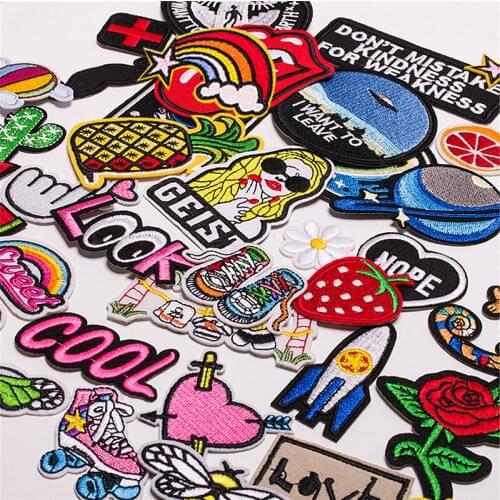 42PCS/Lot Red tongue Bow cartoon cute patch Embroidered Iron on Patches for Clothing DIY Stripes Clothes Stickers Custom Badges