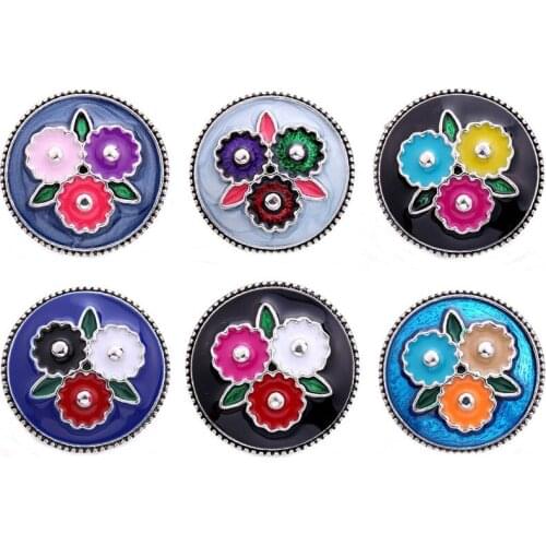 5pcs/lot New DIY 18mm Snap Button Oil Painting Flower 18mm Metal Snap Buttons Fit 18mm Snap Button Bracelet