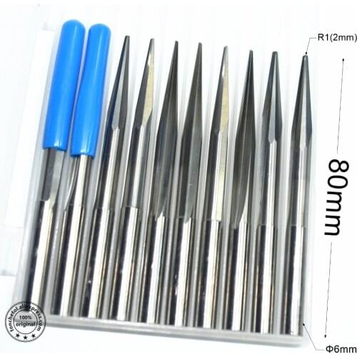 6mm*R1.0*80L-10PCS,cnc solid carbide milling cutter,woodworking tapered ball nose end mill,cone wood engraving router bit,Emboss