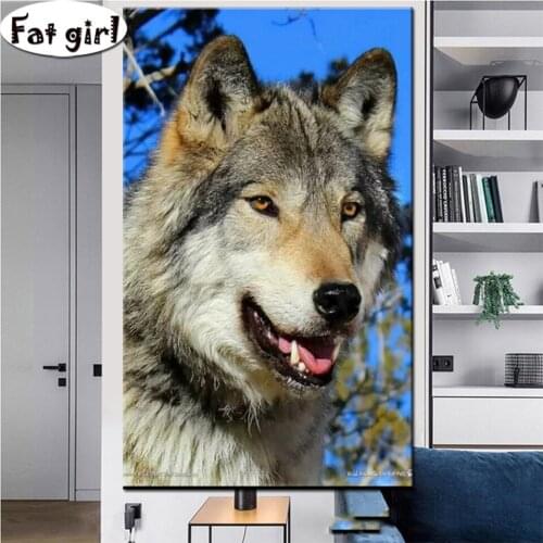 Living room decoration 5D diy diamond painting Wild animal wolf mosaic cross stitch embroidery Handmade square round drill