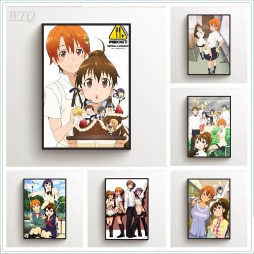Anime Posters Working!! Wagnaria!! Inami Mahiru Taneshima Canvas Painting Photos for Childrens Room Wall Art Picture Home Decor